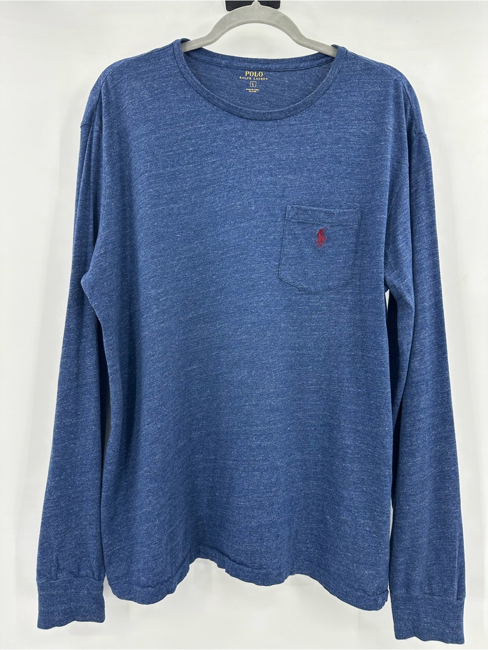 Polo by Ralph Lauren Long-Sleeve Pocket Tee in Heather Blue with Red Logo